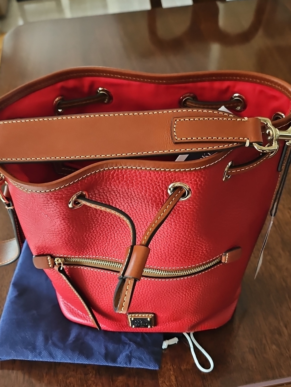Dooney & Bourke Red Pebble Leather Drawstring Shoulder Bag - Picture 13 of 16